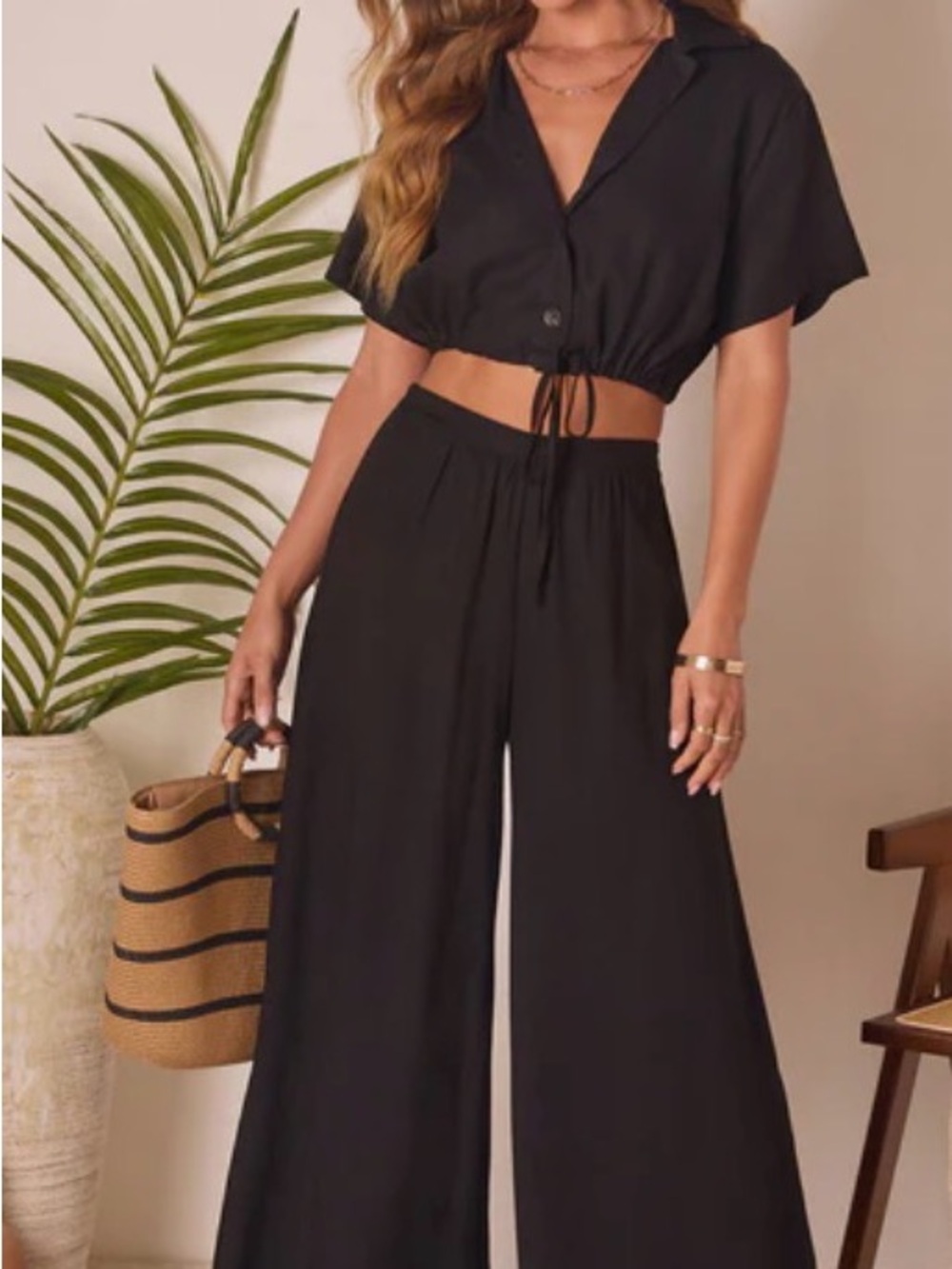 Women’s Black Wide-Leg High-Waist Pants